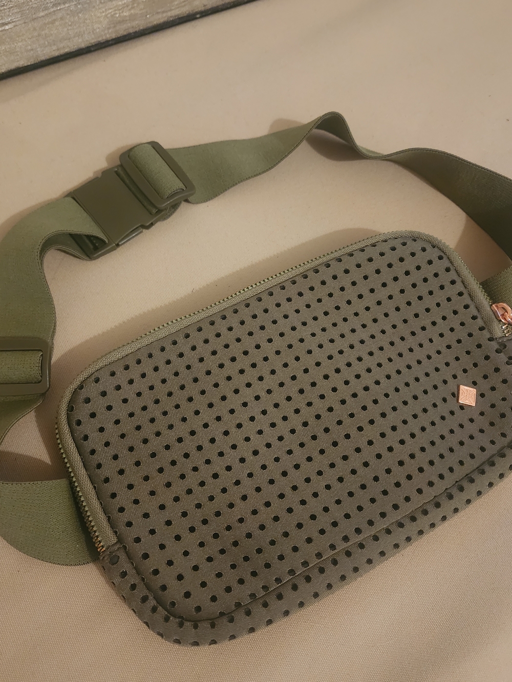 Antonio Melani Crossbody Belt Bag, Olive Green With Rose Gold Accents